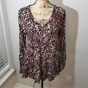BEACHLUNCHLOUNGE leopard print tiered boho peasant tunic size‎ small NEW!!!!